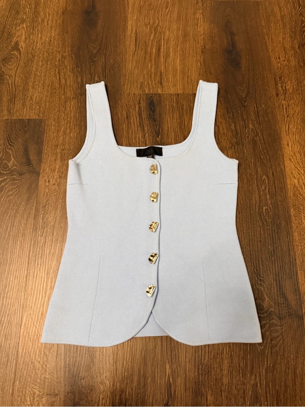 Zara Pale Blue Knit Tank with Gold Buttons
